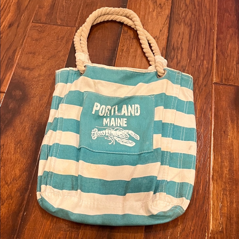 Striped Canvas Tote Bag with Rope Handles from Portland, Maine